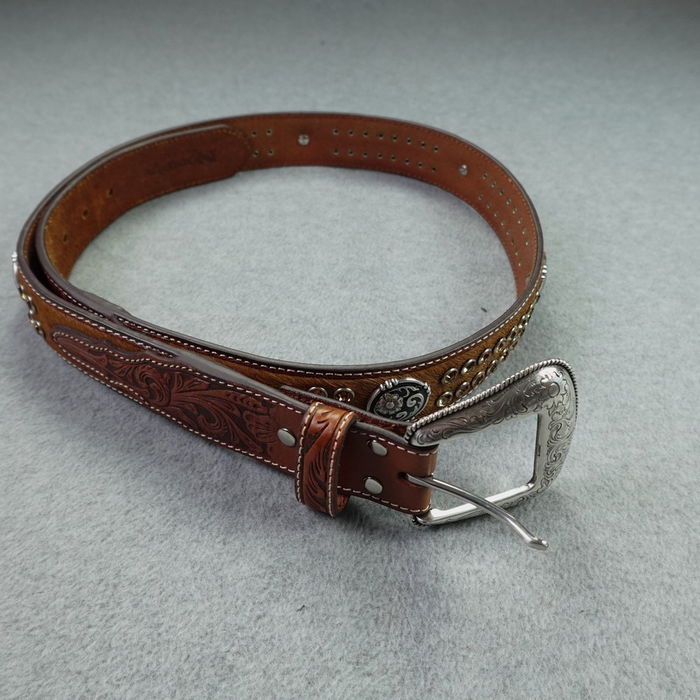 Nocona Belt Co Western Men 40 Brown Tooled Leather Studded Cowboy Belt